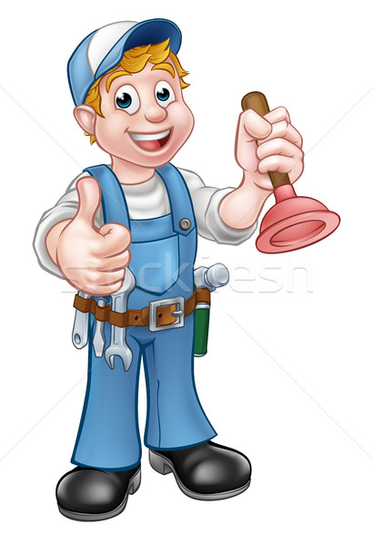 Cartoon Handyman Plumber Holding Plunger Stock photo © Krisdog