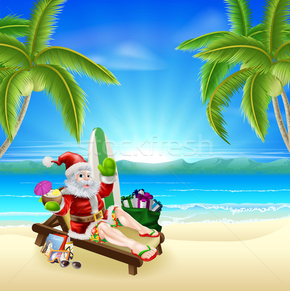 Santa Relaxing on Hot Sunny Beach Stock photo © Krisdog