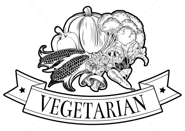 Vegetáriánus étel címke friss zöldségek szöveg olvas vegetáriánus Stock fotó © Krisdog