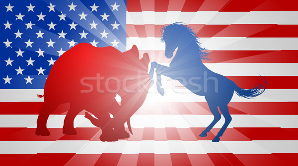 Amerikaanse verkiezing ezel olifant vechten silhouet Stockfoto © Krisdog