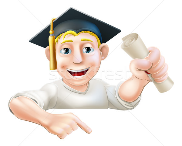 Learning graduate man pointing down Stock photo © Krisdog