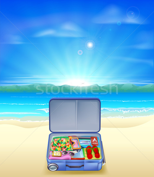Tropical beach with Suitcase Stock photo © Krisdog