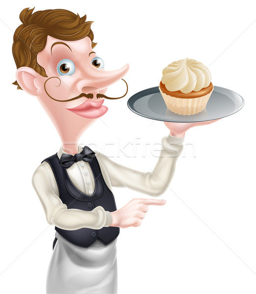 Waiter with Cake Pointing Stock photo © Krisdog