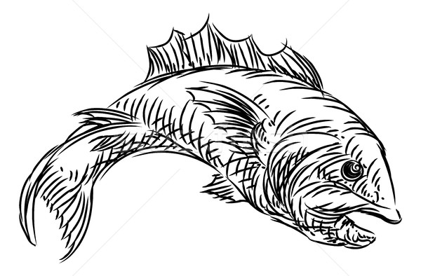 Fish Food Grunge Style Hand Drawn Icon Stock photo © Krisdog