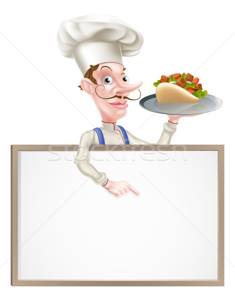 Karikatur Küchenchef kebab Zeichen Illustration Brot Stock foto © Krisdog