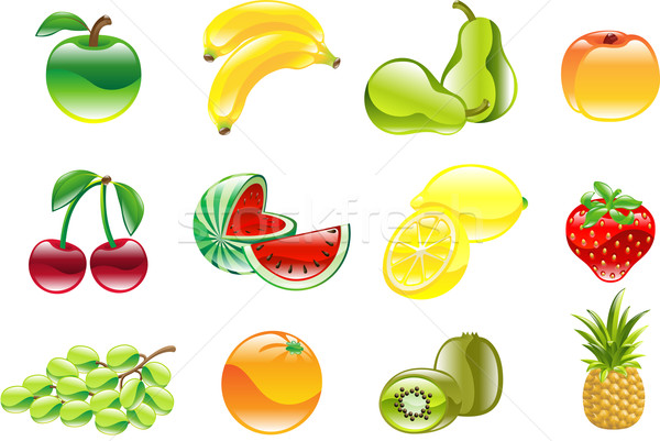 Stock photo: Gorgeous shiny fruit icon set