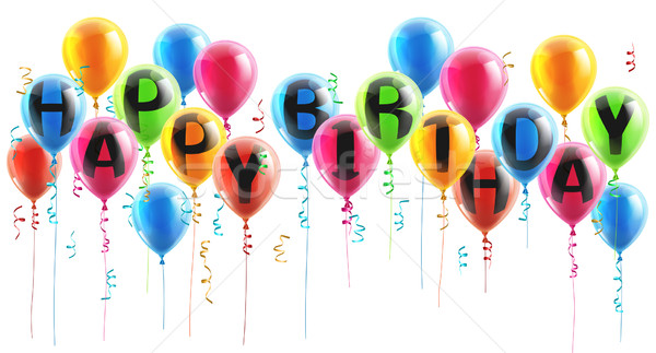 Joyeux anniversaire fête ballons orthographe sur confettis [[stock_photo]] © Krisdog