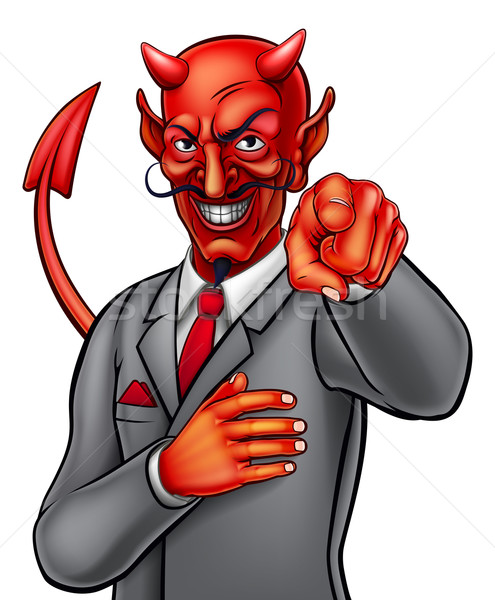 Cartoon diabeł biznesmen szatan garnitur wskazując Zdjęcia stock © Krisdog