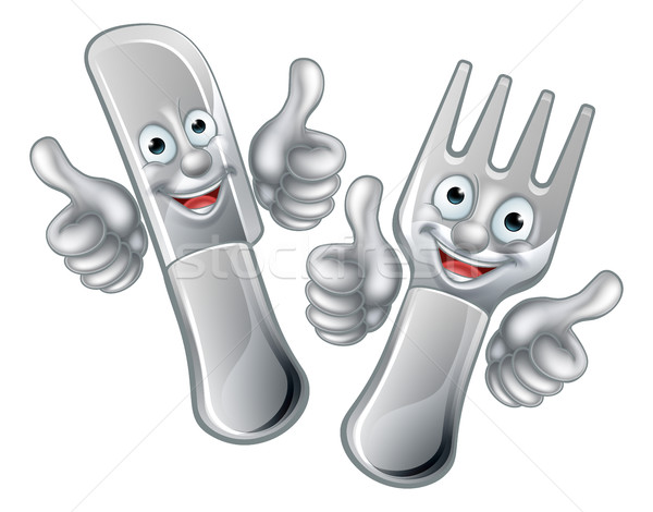 Cartoon Knife and Fork Cutlery Mascots Stock photo © Krisdog