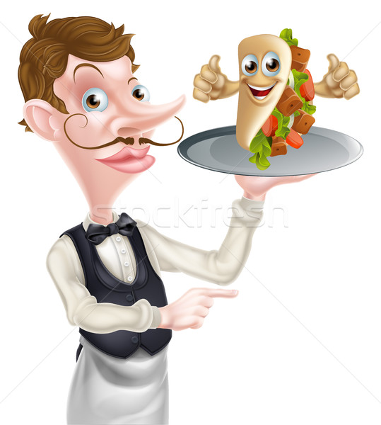 Cartoon Waiter Pointing and Kebab Stock photo © Krisdog