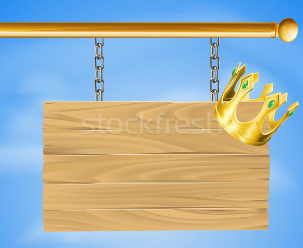 Wooden hanging sign and gold crown Stock photo © Krisdog