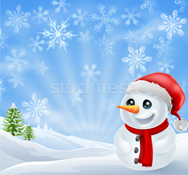 Stock photo: Christmas Snowman in snowy scene