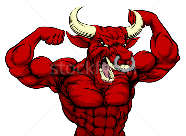 [[stock_photo]]: Bull · sport · mascotte · cartoon · fort · rouge
