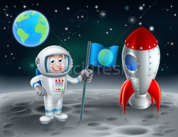 Cartoon Astronaut and Rocket on the Moon Stock photo © Krisdog