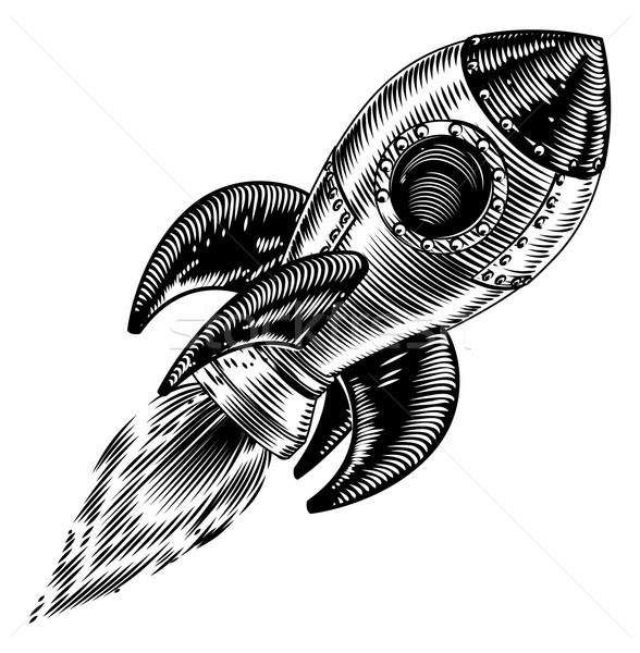 Epocă rachetă spaţiu navă ilustrare stil Imagine de stoc © Krisdog