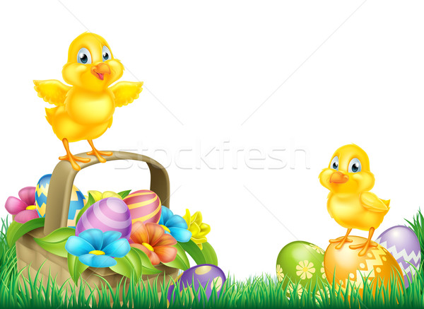 Chicks and Easter Eggs Basket Field Stock photo © Krisdog