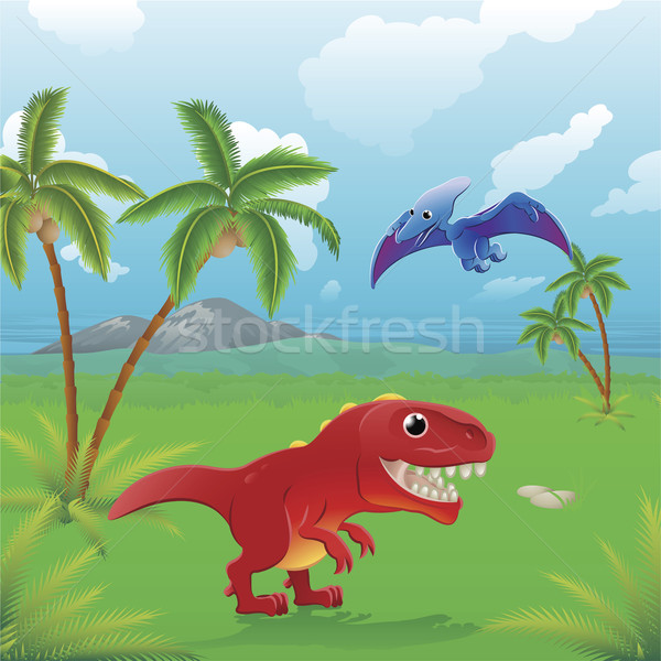 Rajz dinoszauruszok jelenet aranyos három illusztrációk Stock fotó © Krisdog