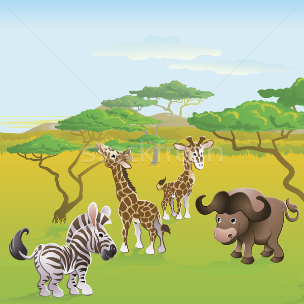 Cute African safari animal cartoon scene Stock photo © Krisdog