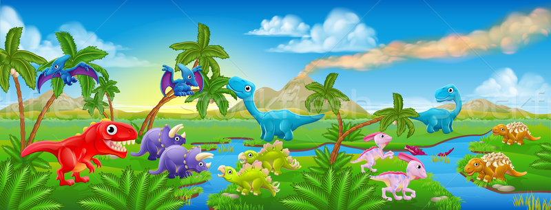 Cute Cartoon Dinosaur Scene Landscape Stock photo © Krisdog