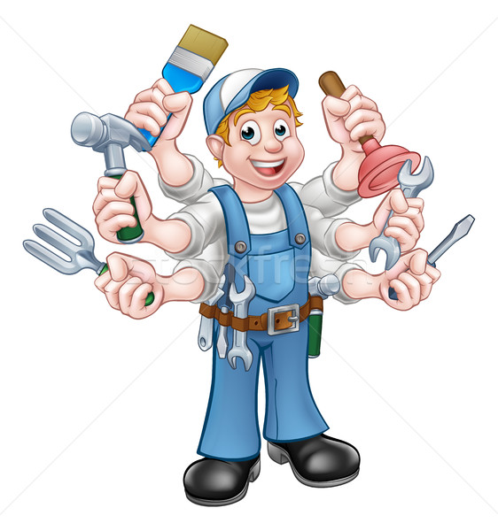 Karikatur Handwerker halten Werkzeuge Arbeitnehmer Pinsel Stock foto © Krisdog