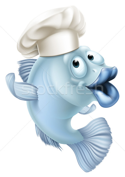 Rajz hal visel szakács sapka illusztráció rajzfilmfigura Stock fotó © Krisdog