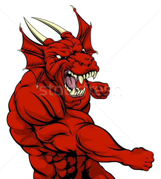 Red dragon mascot fighting Stock photo © Krisdog