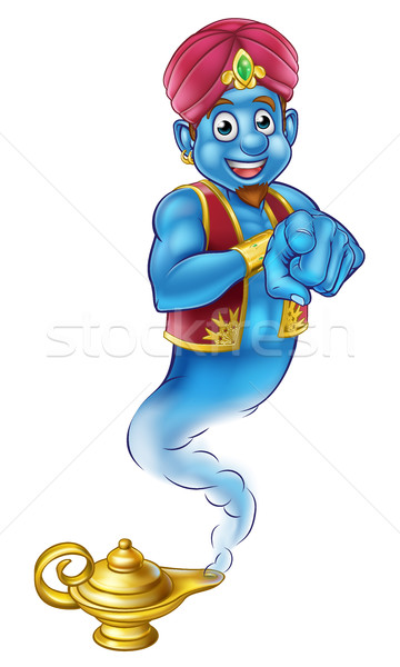 Friendly Cartoon Pointing Genie Stock photo © Krisdog