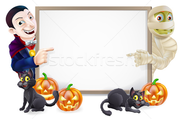 Halloween felirat drakula szalag narancs tökök Stock fotó © Krisdog