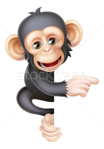 Karikatur Schimpanse Affe Hinweis wie Zeichen Stock foto © Krisdog