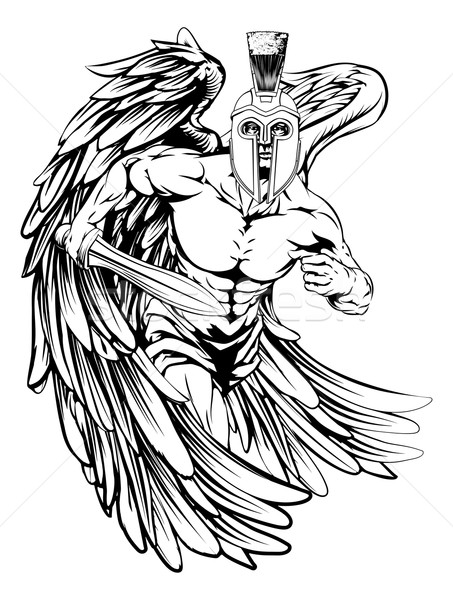 Espartano casco ángel ilustración guerrero carácter Foto stock © Krisdog