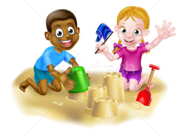 Cartoon Boy and Girl on Beach Stock photo © Krisdog