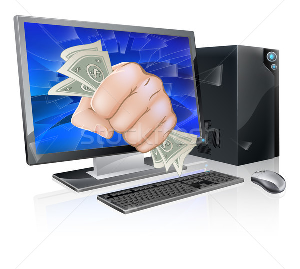 Számítógép ököl tele pénz illusztráció asztali számítógép Stock fotó © Krisdog