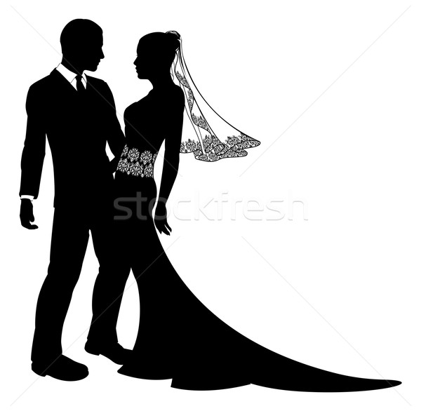 Stock photo: Bride and groom wedding couple silhouette