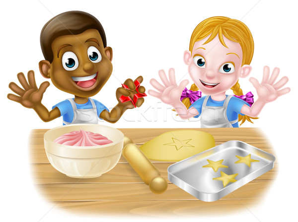 Gyerek főzés rajz fiú lány gyerekek Stock fotó © Krisdog