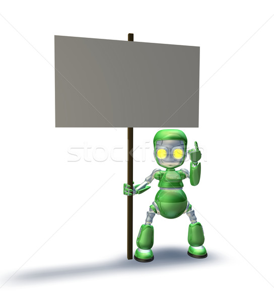Sweet robot mascot character pointing up to placard sign Stock photo © Krisdog
