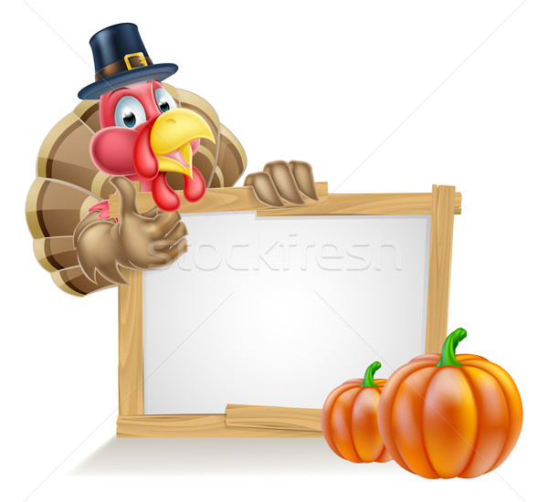 Thanksgiving Pilgrim Hat Turkey Pumpkin Sign Stock photo © Krisdog