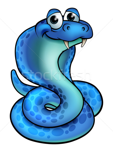 Karikatür kobra yılan dostça mavi mutlu Stok fotoğraf © Krisdog