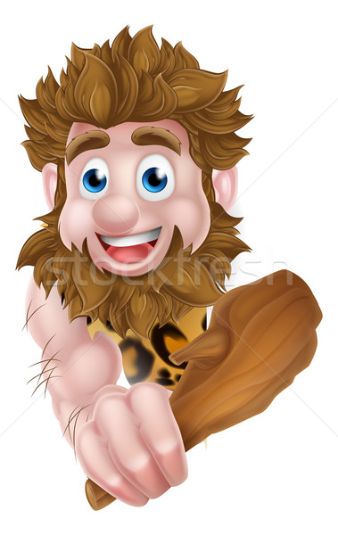 Cartoon Caveman Peeking Around Sign Stock photo © Krisdog