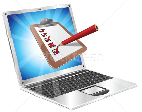 Online badanie laptop schowek ilustracja farbują Zdjęcia stock © Krisdog