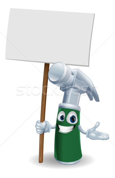 Hammer mascot holding sign Stock photo © Krisdog