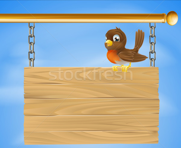 [[stock_photo]]: Oiseau · bois · signe · cartoon · illustration · heureux