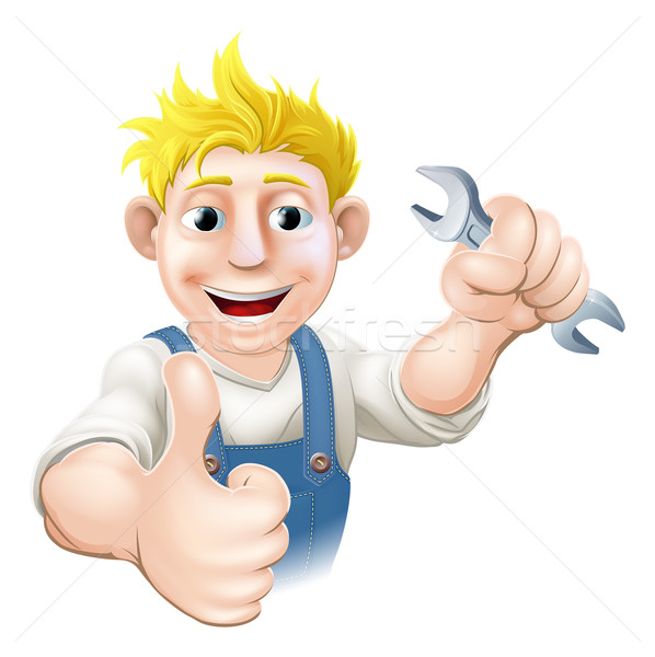 Cartoon mechanic or plumber with wrench Stock photo © Krisdog