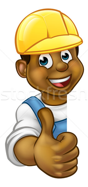 Foto stock: Preto · handyman · desenho · animado · construtor