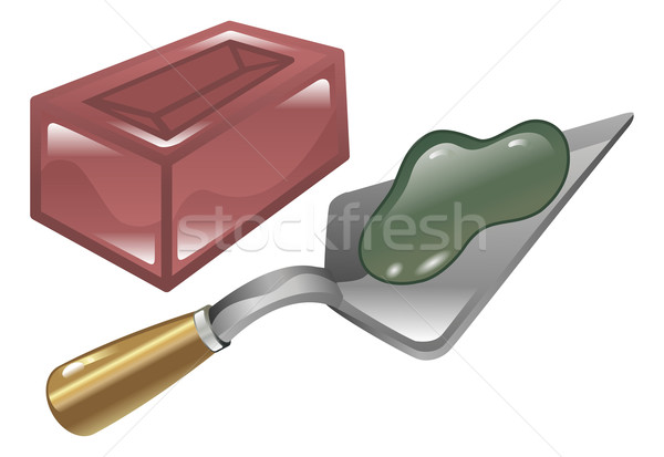 Brick mortar and trowel illustration Stock photo © Krisdog