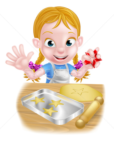 Foto stock: Desenho · animado · menina · bolos · bolinhos · comida