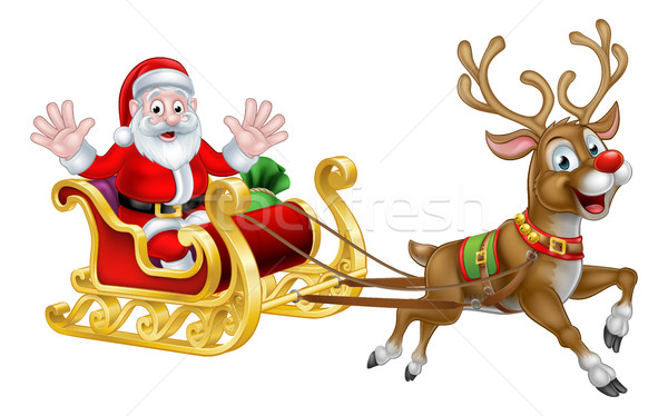 商业照片: 圣诞节 · 漫画 · 圣诞老人 · 驯鹿 · 雪橇 · 圣诞老人
