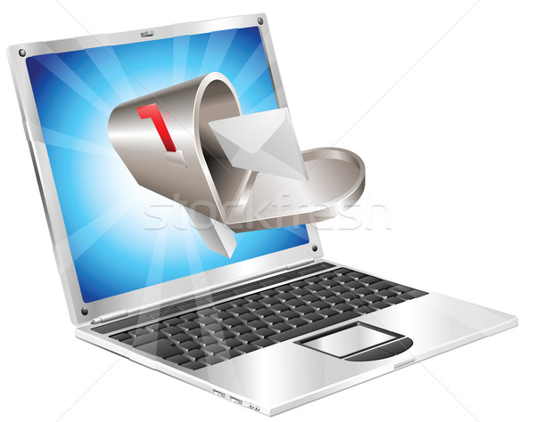 Stockfoto: Brief · mailbox · vliegen · uit · laptop · scherm
