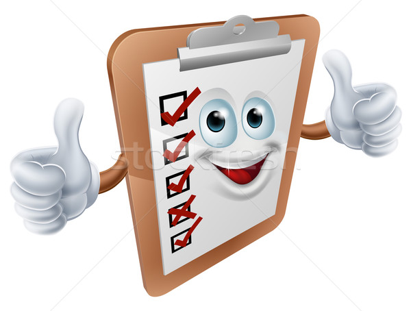 Foto stock: Clipboard · exame · mascote · ilustração · feliz · dobrar