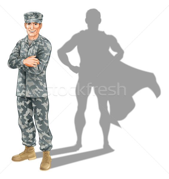 Held Soldat Illustration militärischen stehen Schatten Stock foto © Krisdog