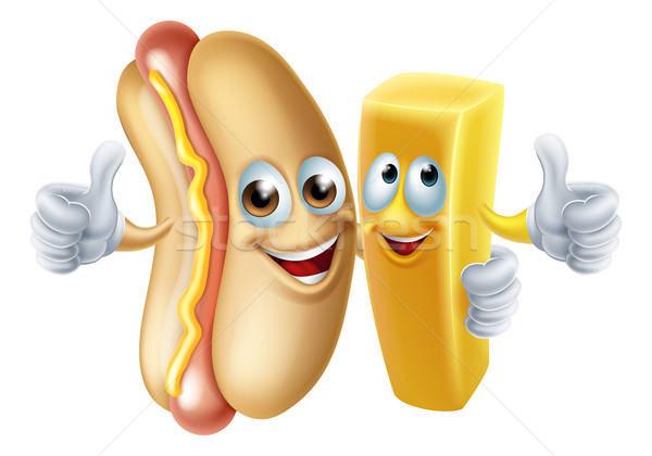 Hotdog chip mascottes cartoon frans voedsel Stockfoto © Krisdog